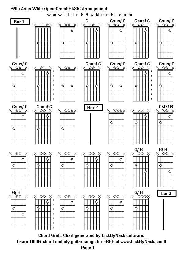 Chord Grids Chart of chord melody fingerstyle guitar song-With Arms Wide Open-Creed-BASIC Arrangement,generated by LickByNeck software.